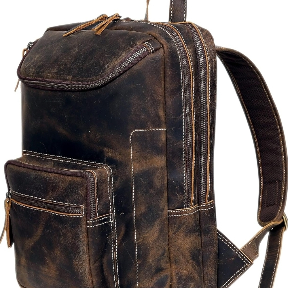 Rugged Brown Leather Backpack for Men
